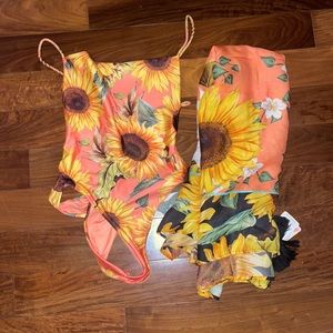 Agus Bendita Kali Sunflower swimsuit and Marine Sunflower coverup set